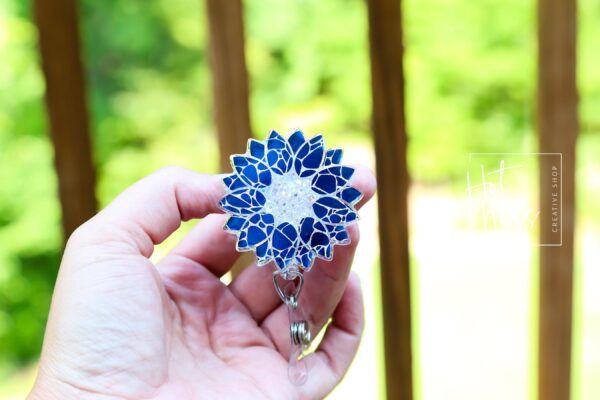 il_fullxfull.7046761496_mld1 Blue Holographic Sunflower Badge Reel, Retractable Badge Reel, Interchangeable Badge Reel