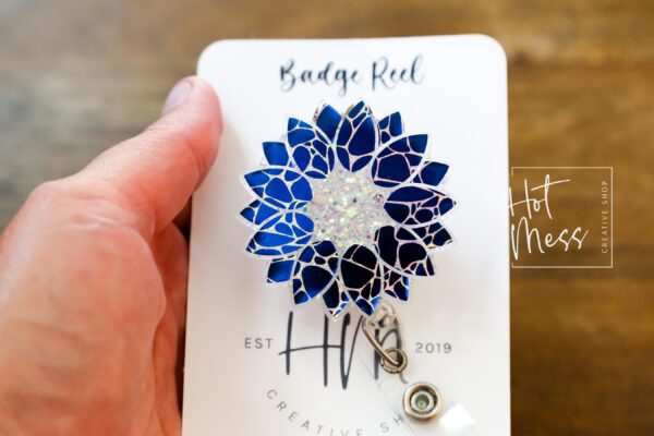 il_fullxfull.7046761498_4tzo Blue Holographic Sunflower Badge Reel, Retractable Badge Reel, Interchangeable Badge Reel