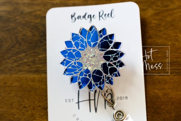 il_fullxfull.7046761500_dqdr Blue Holographic Sunflower Badge Reel, Retractable Badge Reel, Interchangeable Badge Reel