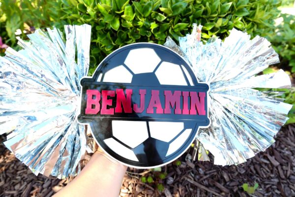 Soccer Cheer Stick, Spirit Stick, Game Day Stick, Personalized Name Cheer Sign With Pom Poms