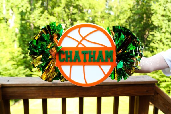 il_fullxfull.7048210908_ceij Basketball Cheer Stick, Spirit Stick, Game Day Stick, Personalized Name Cheer Sign With Pom Poms