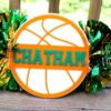 il_fullxfull.7048210920_16rt Basketball Cheer Stick, Spirit Stick, Game Day Stick, Personalized Name Cheer Sign With Pom Poms