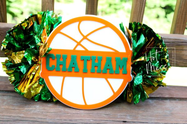 il_fullxfull.7048210920_16rt Basketball Cheer Stick, Spirit Stick, Game Day Stick, Personalized Name Cheer Sign With Pom Poms