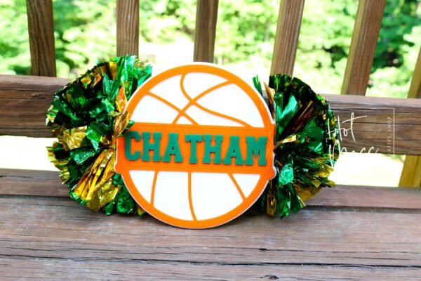 il_fullxfull.7048210924_axv9 Basketball Cheer Stick, Spirit Stick, Game Day Stick, Personalized Name Cheer Sign With Pom Poms