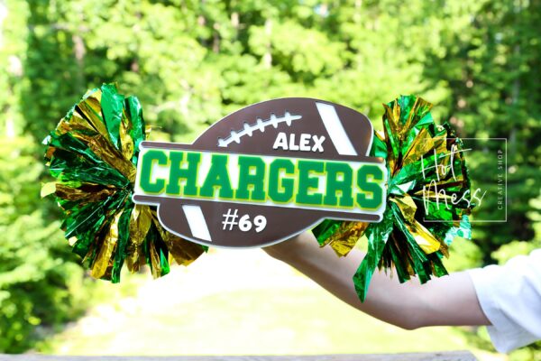 Personalized Football Spirit Stick: Custom Cheer Sign with Pom Poms for Game Day Rally
