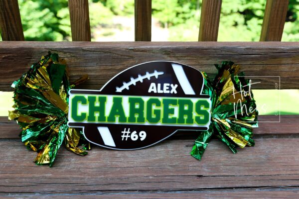 Personalized Football Spirit Stick: Custom Cheer Sign with Pom Poms for Game Day Rally