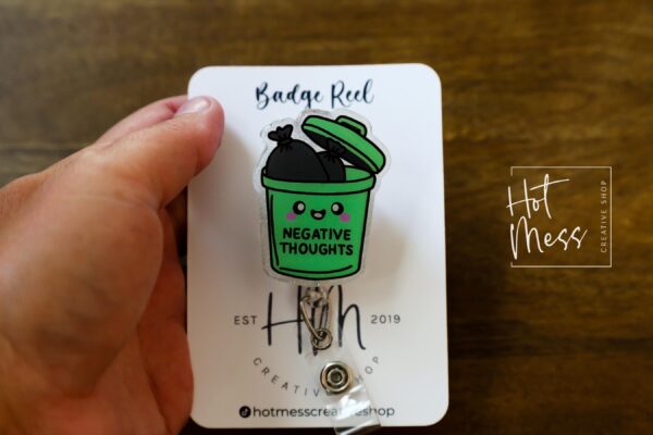 Trash Negative Thoughts Badge Reel, Positive Thoughts ID Holder, Nurse Gift, Mental Health, Therapist ID Holder, School Counselor