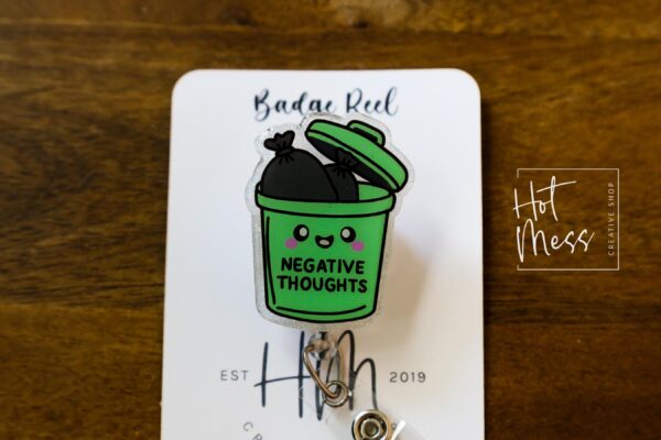 Trash Negative Thoughts Badge Reel, Positive Thoughts ID Holder, Nurse Gift, Mental Health, Therapist ID Holder, School Counselor