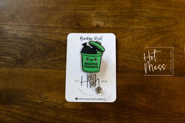 Trash Negative Thoughts Badge Reel, Positive Thoughts ID Holder, Nurse Gift, Mental Health, Therapist ID Holder, School Counselor