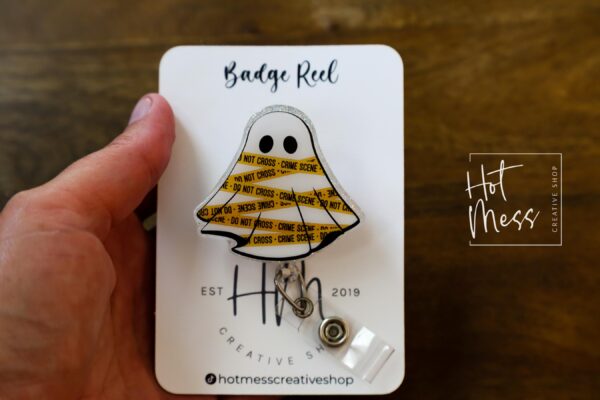 CSI Ghost Badge Reel,  Halloween ID Holder, Interchangeable Glitter badge reel, forensic science Ghost