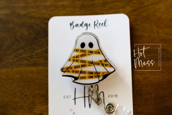 CSI Ghost Badge Reel,  Halloween ID Holder, Interchangeable Glitter badge reel, forensic science Ghost