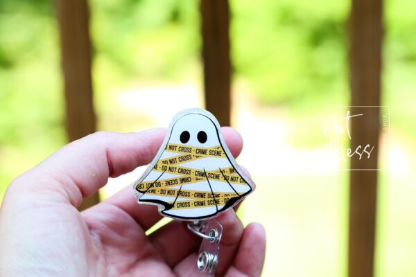 CSI Ghost Badge Reel,  Halloween ID Holder, Interchangeable Glitter badge reel, forensic science Ghost