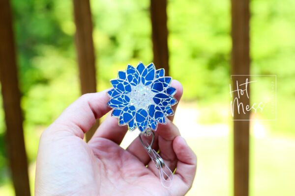 il_fullxfull.7094730211_go8v Blue Holographic Sunflower Badge Reel, Retractable Badge Reel, Interchangeable Badge Reel