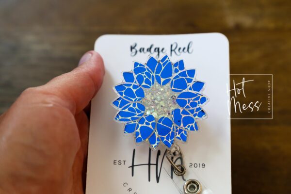 il_fullxfull.7094730217_3sk3 Blue Holographic Sunflower Badge Reel, Retractable Badge Reel, Interchangeable Badge Reel