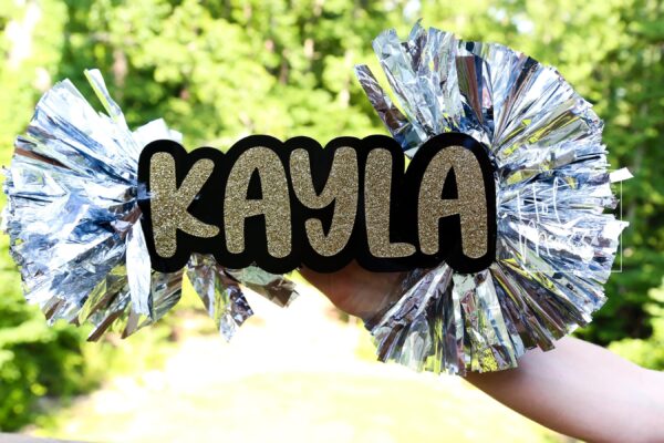 Name Cheer Stick, Spirit Stick, Game Day Stick, Personalized Name Cheer Sign With Pom Poms