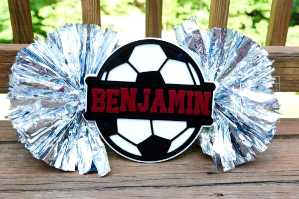 Soccer Cheer Stick, Spirit Stick, Game Day Stick, Personalized Name Cheer Sign With Pom Poms
