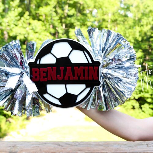 Soccer Cheer Stick, Spirit Stick, Game Day Stick, Personalized Name Cheer Sign With Pom Poms
