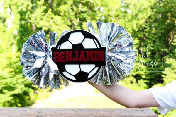 Soccer Cheer Stick, Spirit Stick, Game Day Stick, Personalized Name Cheer Sign With Pom Poms