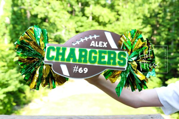 Personalized Football Spirit Stick: Custom Cheer Sign with Pom Poms for Game Day Rally