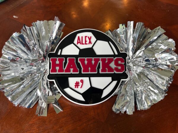 Soccer Cheer Stick, Spirit Stick, Game Day Stick, Personalized Name Cheer Sign With Pom Poms