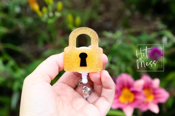 Orange Lock Badge Reel, Showgirl Badge reel, RN ID Holder, Retractable Acrylic Badge Reel, Nurse Gift, Night Shift