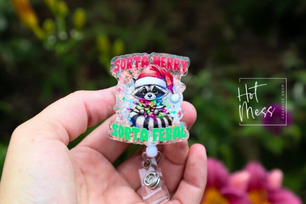 Sorta Merry, Sorta Feral Badge Reel, Christmas Badge Reel, Nurse Badge Reel, Retractable ID Holder, Interchangeable, Glitter Badge Reel