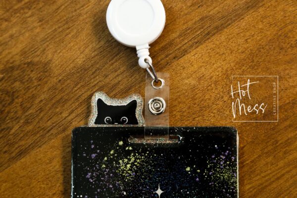 il_fullxfull.7239296740_d8rt Glitter Badge Topper, badge accessories. Nurse ID Accessory, Sneaky Cat, Badge Buddy topper