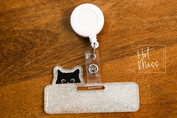 il_fullxfull.7239296744_e25c Glitter Badge Topper, badge accessories. Nurse ID Accessory, Sneaky Cat, Badge Buddy topper