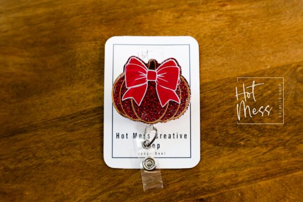 Seasonal Pumpkin Bow Badge Reel: Fall, Halloween, Thanksgiving Retractable ID Holder for Nurses & Teachers