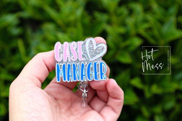 il_fullxfull.7287204455_n4i1 Case Manager Funny Badge Reel, Silver Glitter Case Manager gift, Retractable Badge Reel, Interchangeable Badge Reel, Social Worker gift