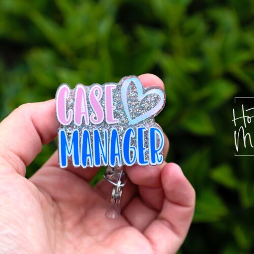 Case Manager Funny Badge Reel, Silver Glitter Case Manager gift, Retractable Badge Reel, Interchangeable Badge Reel, Social Worker gift