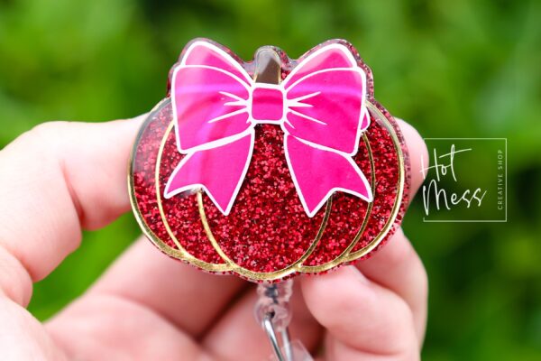 Seasonal Pumpkin Bow Badge Reel: Fall, Halloween, Thanksgiving Retractable ID Holder for Nurses & Teachers