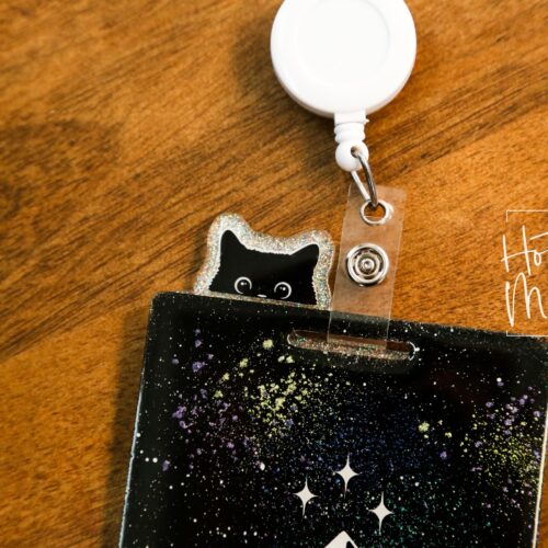 Glitter Badge Topper, badge accessories. Nurse ID Accessory, Sneaky Cat, Badge Buddy topper