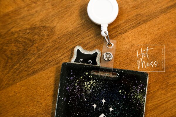 il_fullxfull.7287257285_p18s Glitter Badge Topper, badge accessories. Nurse ID Accessory, Sneaky Cat, Badge Buddy topper