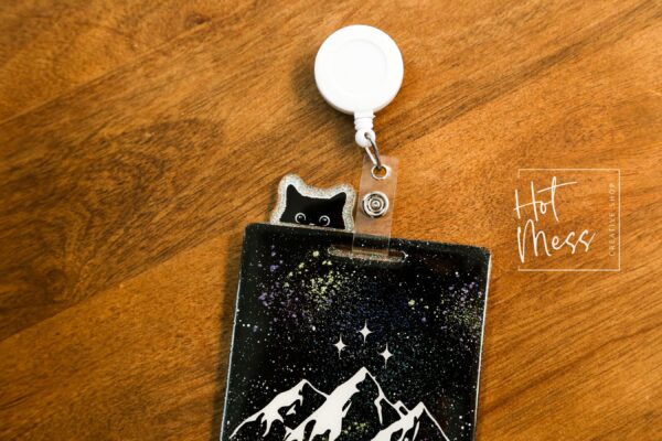 il_fullxfull.7287257287_5gan Glitter Badge Topper, badge accessories. Nurse ID Accessory, Sneaky Cat, Badge Buddy topper