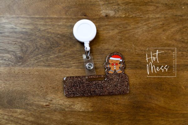 il_fullxfull.7300213408_1130 Festive Gingerbread Man Glitter Badge Topper: Holiday Accessory for Nurse ID, Teacher Gift, Christmas Flair