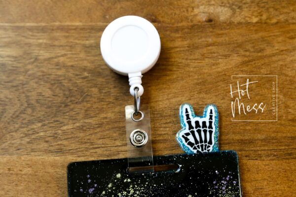 il_fullxfull.7300231704_fhg1 Rock on Glitter Badge Topper, badge accessories. Nurse ID Accessory, Badge Buddy topper