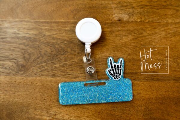 il_fullxfull.7300231714_hm50 Rock on Glitter Badge Topper, badge accessories. Nurse ID Accessory, Badge Buddy topper