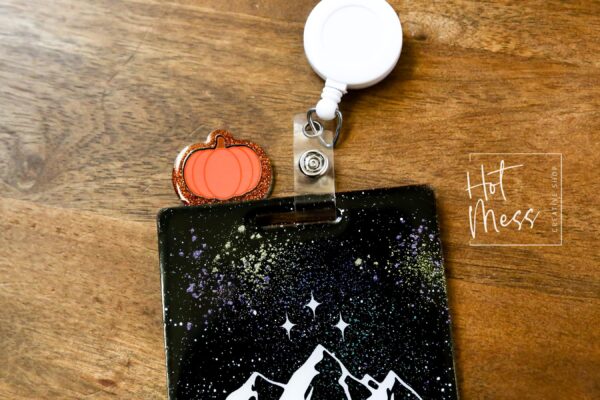 Pumpkin Glitter Badge Topper, badge accessories. Nurse ID Accessory, Badge Buddy topper