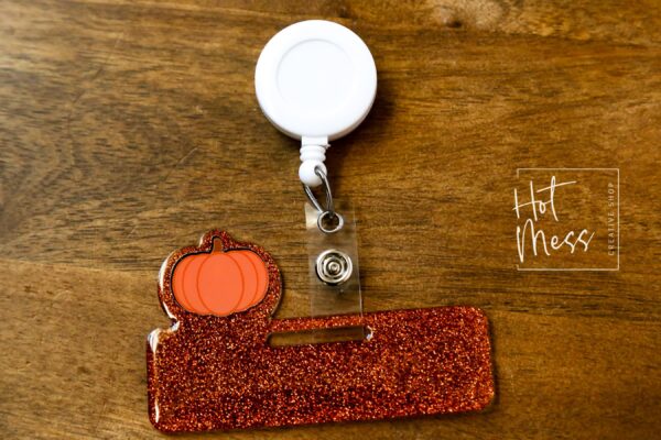 Pumpkin Glitter Badge Topper, badge accessories. Nurse ID Accessory, Badge Buddy topper