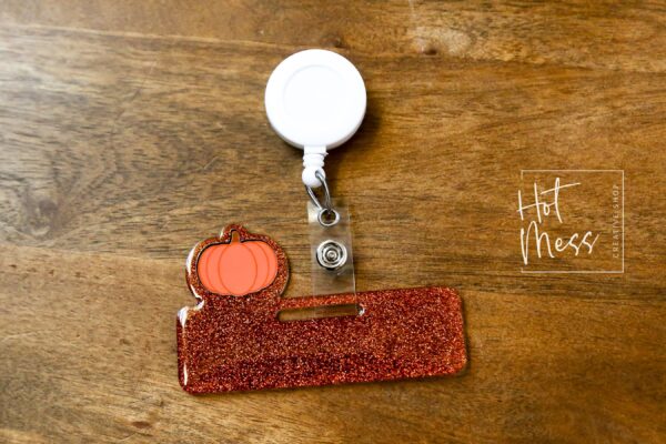 Pumpkin Glitter Badge Topper, badge accessories. Nurse ID Accessory, Badge Buddy topper