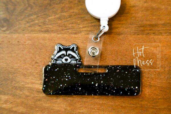 Raccoon Glitter Badge Topper, badge accessories. Nurse ID Accessory, Badge Buddy topper
