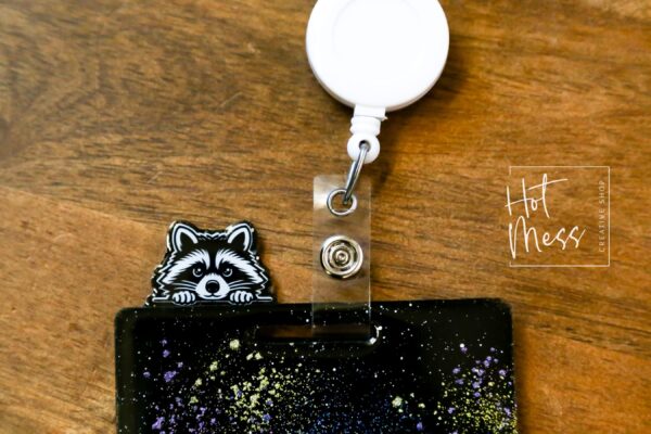 Raccoon Glitter Badge Topper, badge accessories. Nurse ID Accessory, Badge Buddy topper