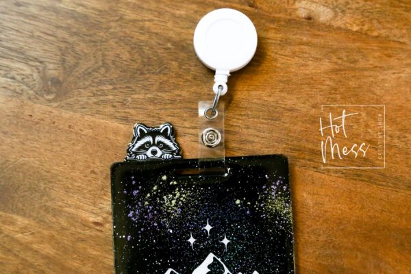 Raccoon Glitter Badge Topper, badge accessories. Nurse ID Accessory, Badge Buddy topper