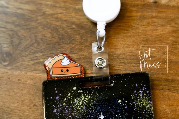 il_fullxfull.7300256478_io0z Pumpkin Pie Glitter Badge Topper, badge accessories. Nurse ID Accessory, Badge Buddy topper