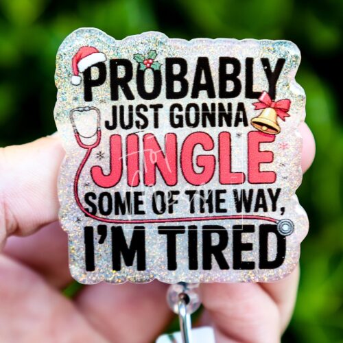 Christmas Badge Reel, Jingle some of the way, Nurse Badge Reel, Retractable ID Holder, Interchangeable, Glitter Badge Reel, Stocking Stuffer