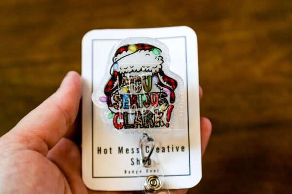 Christmas Badge Reel, You Serious Clark, Nurse Badge Reel, Retractable ID Holder, Interchangeable, Glitter Badge Reel, Stocking Stuffer