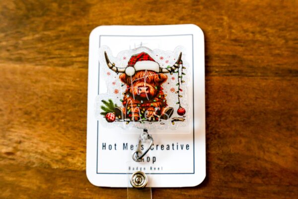 il_fullxfull.7326936904_oqdx Christmas Highland Cow badge reel, Interchangeable Badge Reel, Cute badge Reel, Teacher ID Holder Nurse Badge Holder, Stocking Stuffer
