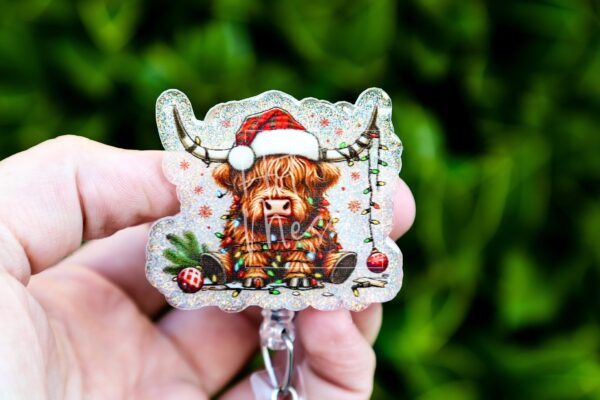 il_fullxfull.7326936912_rrm3 Christmas Highland Cow badge reel, Interchangeable Badge Reel, Cute badge Reel, Teacher ID Holder Nurse Badge Holder, Stocking Stuffer