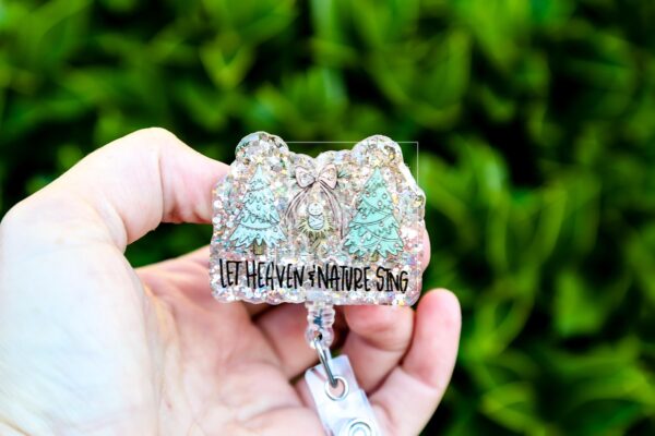 Let Heaven and Nature Sing Badge Reel, Christmas Badge Reel, Nurse Badge Reel, Retractable ID Holder, Interchangeable, Glitter Badge Reel